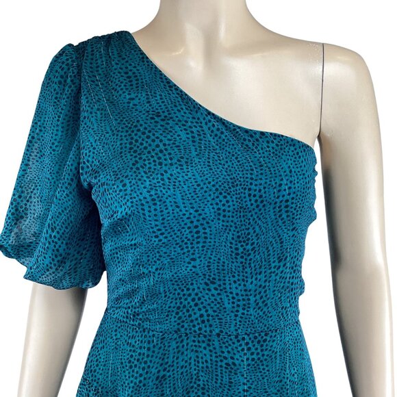 Floret Studio‎ Dress Size Medium One-Shoulder Ruffled Asymmetrical Midi Teal - Picture 6 of 11